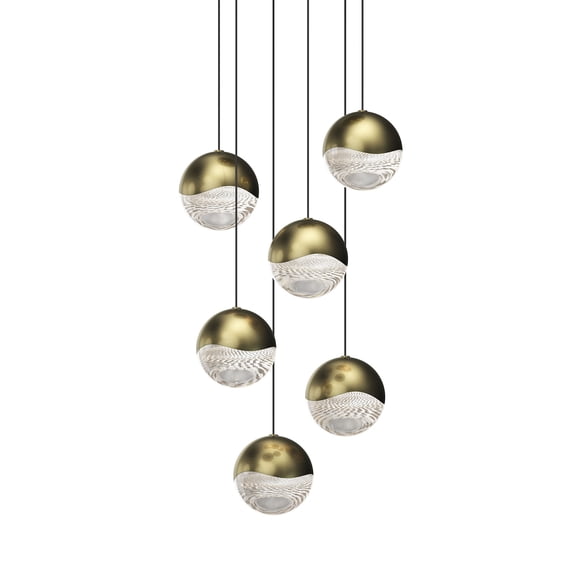 Sonneman 2915-Lrg Grapes 6 Light 12" Wide Led Suspension Multi Light Pendant - Brass