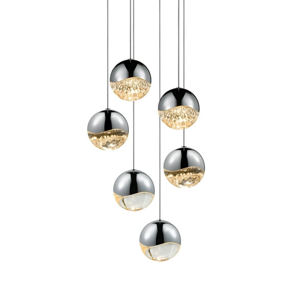 Sonneman 2915-Lrg Grapes 6 Light 12" Wide Led Suspension Multi Light Pendant - Chrome