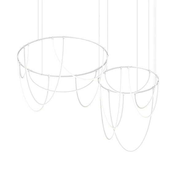 Sonneman Sls4243 Suspenders 82" Wide Led Offset Ring Chandelier - Satin White / Frosted