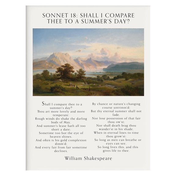 Sonnet 18: Shall I Compare Thee To A Summer's Day? Art Poster William Shakespeare Poem Art Print Serene Pastoral Landscape Wall Decor Romantic Poetry Poster For Home And Office Classic Wall Art