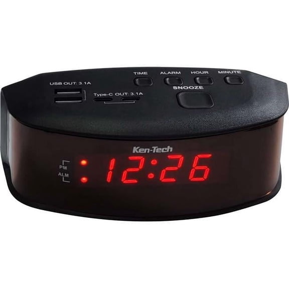 Sonnet Industries T-1958 LED Alarm Clock with 2 USB-A Ports and 2 USB-C Ports