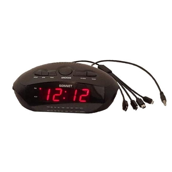 Sonnet R-1688 LED Clock Radio with 2 USB Port & 4 prong charging cable