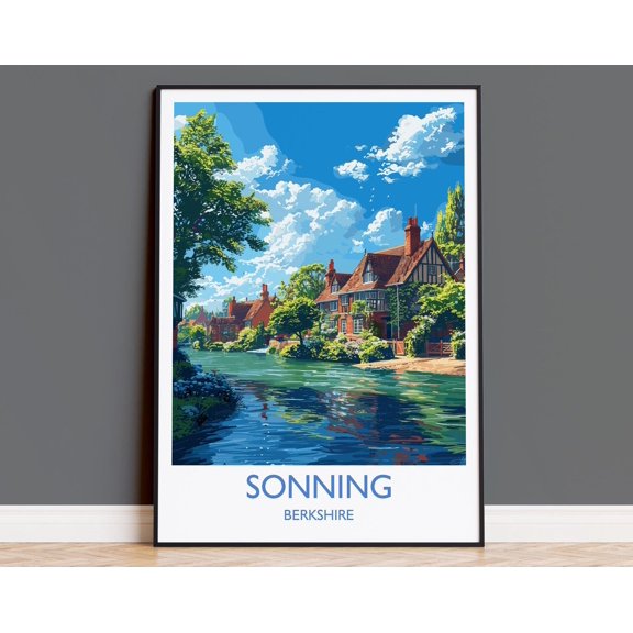 Sonning Travel Print, Travel Poster of Sonning, Berkshire, England, Windsor Gift, Wall Art Print, 12x18 UNFRAMED