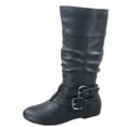 thumbnail image 1 of Sonny-54 Women's Caual Side Zip Buckles Slouch Flat Heel Mid Calf Round Toe Boots ( Black, 5 ), 1 of 2