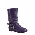 thumbnail image 1 of Sonny 54k Youth's Girls' Kid's Causal Round Toe Buckles Flat Heel Zip Mid Calf Riding School Boots Shoes ( Purple, 11), 1 of 2