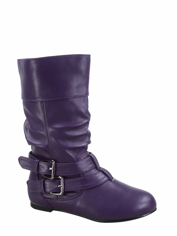 Unisex, Cushioned Insole, Round Toe, Mid Calf Kids' Boots, Purple, Size 9