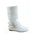 thumbnail image 1 of Sonny 54k Youth's Girls' Kid's Causal Round Toe Buckles Flat Heel Zip Mid Calf Riding School Boots Shoes ( White, 3), 1 of 2