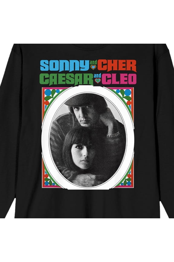 Sonny & Cher B&W Framed Image Men's Black Long Sleeve Tee-Medium