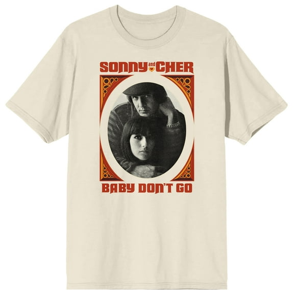 Sonny & Cher Baby Don't Go Men's Natural Short Sleeve Crew Neck Tee-XL
