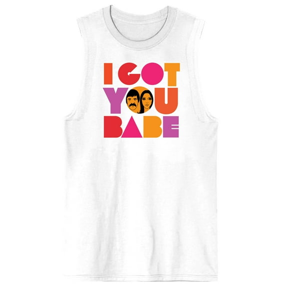 Sonny & Cher I Got You Babe Crew Neck Sleeveless Men's White Tank Top-Large