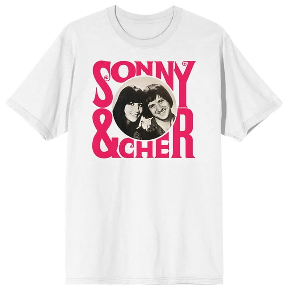 Sonny & Cher Text and Circular Frame Men's White Short Sleeve Crew Neck Tee-Large