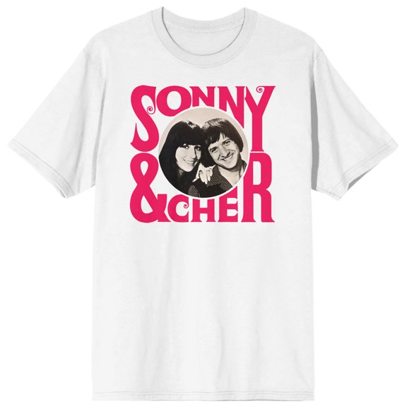 Sonny & Cher Text and Circular Frame Men's White Short Sleeve Crew Neck Tee-XXL