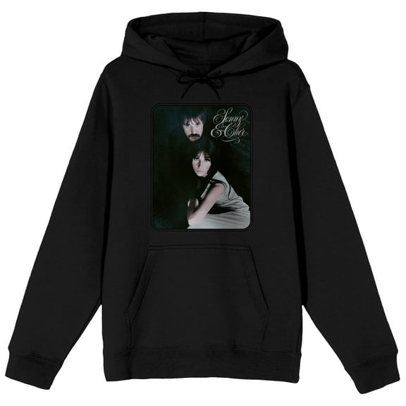 Sonny & Cher The Two Of Us Long Sleeve Black Adult Hooded Sweatshirt -Medium