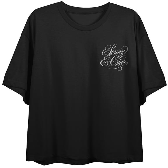 Sonny & Cher Two Of Us Crew Neck Short Sleeve Women's Black Crop Top-Medium