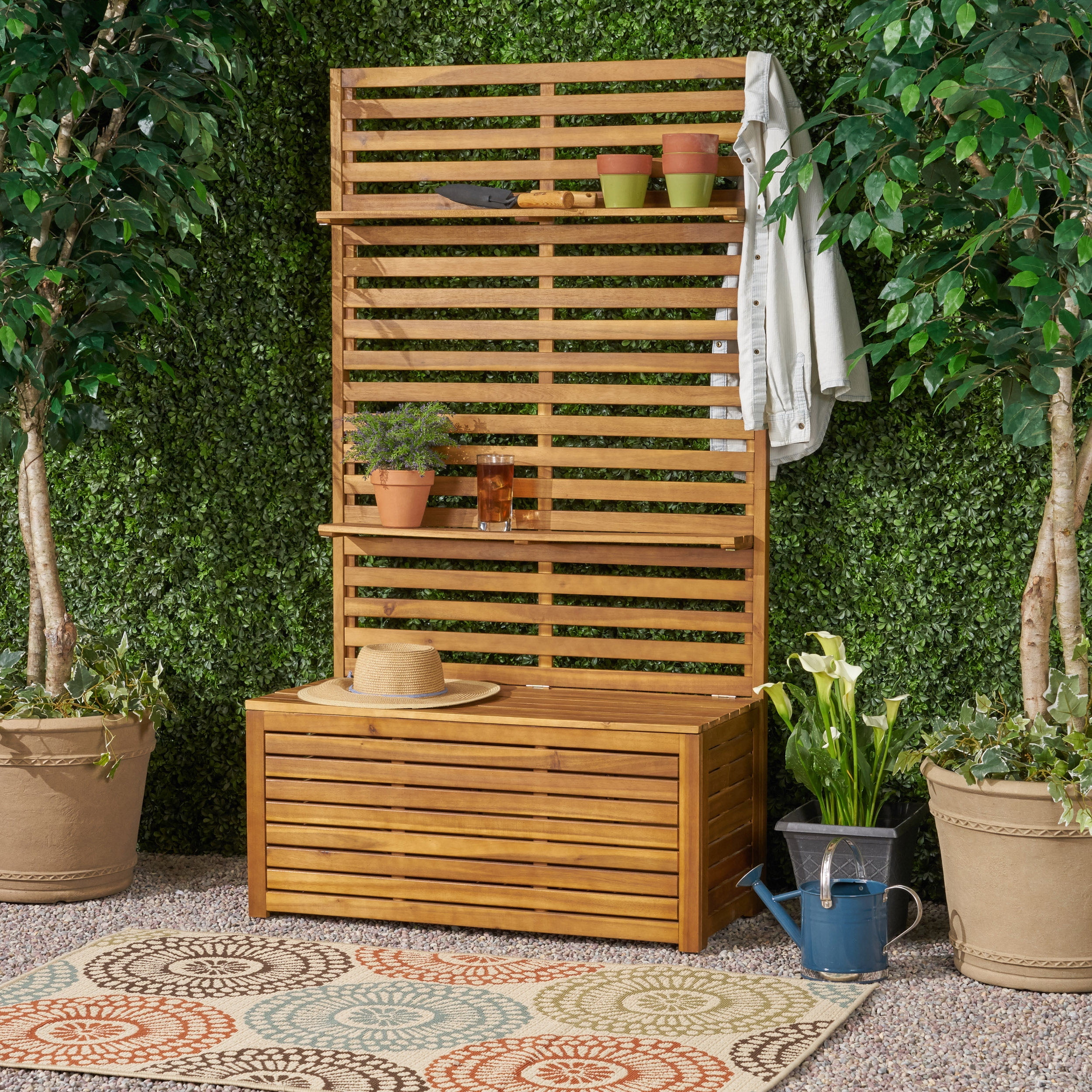 Sonny Outdoor Wooden Hall Tree Teak Finish