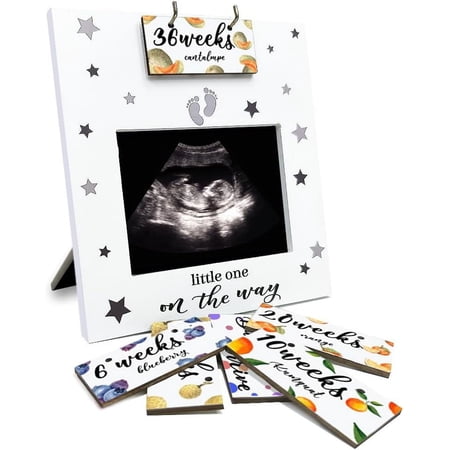 Sonogram Picture Frame Ultrasound Picture Frame with Baby Countdown Weeks Sonogram Pregnancy Milestone Gifts for pecting Parents First Time Moms Fruit Pattern Pregnancy Announcement