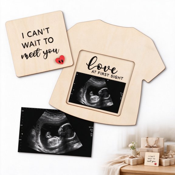 Sonogram Picture Frame, Wooden Ultrasound Photo Frame for New Arrival Announcement, Keepsake First Photo Display Gift, 15x17cm