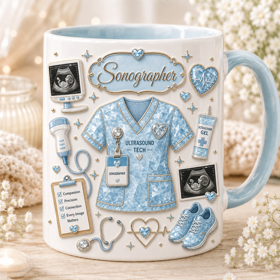 Sonographer Mug, Ultrasound Tech Coffee Mug Gift for Sonography Coworker or Graduate