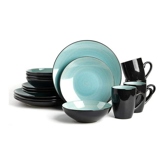 Sonoma 16pc Stoneware Dinner Set - Turquoise Handpainted, Black Exterior - Service for 4 - Dishwasher Safe