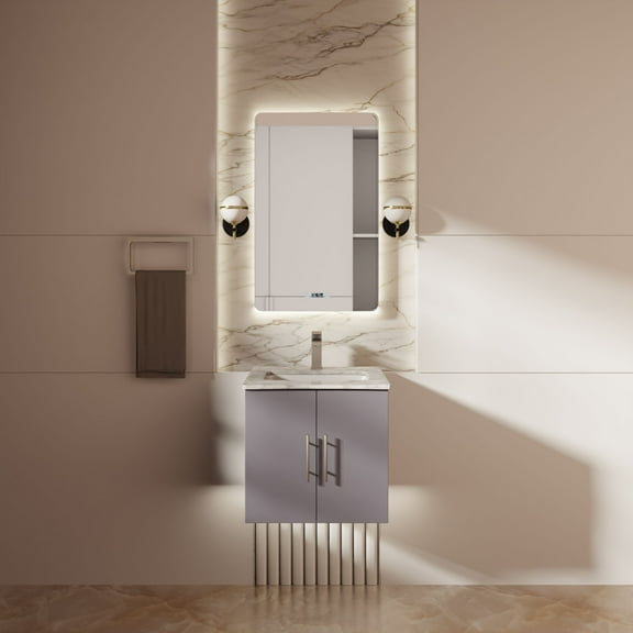 Sonoma 24 in W x 22 in D Dark Grey Single Bath Vanity and Carrara Marble Top