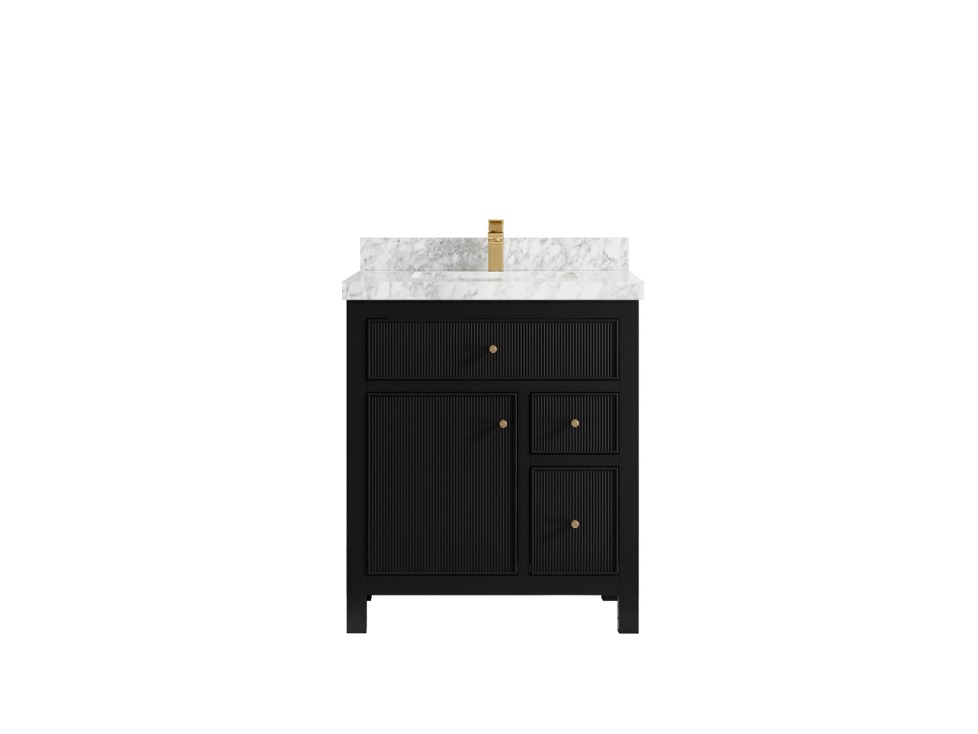 Sonoma 30 in W x 22 in D Free Standing Reeded Single Sink Bathroom Vanity in Black with Quartz