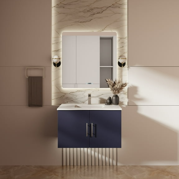 Sonoma 30 in W x 22 in D Navy Blue Single Bath Vanity and White Quartz Top