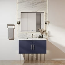 Sonoma 36 in W x 22 in D Navy Blue Single Bath Vanity, Carrara Marble Top and 36 in LED Mirror
