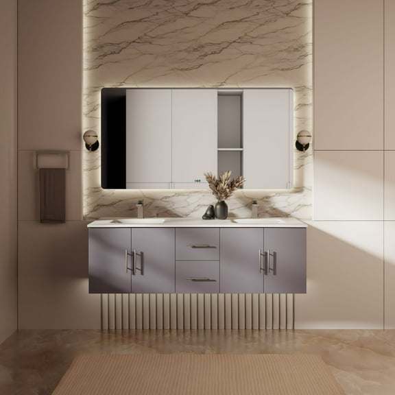 Sonoma 60 in W x 22 in D Dark Grey Double Bath Vanity and Cultured Marble Top