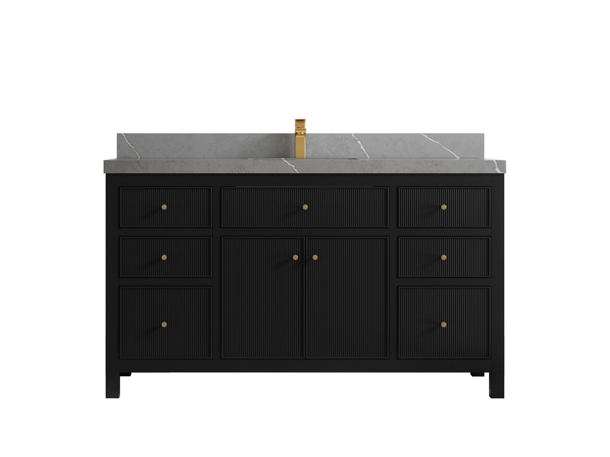 Sonoma 60 in W x 22 in D Free Standing Reeded Single Sink Bathroom Vanity in Black with Quartz