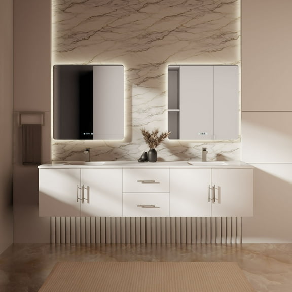 Sonoma 80 in W x 22 in D Glossy White Double Bath Vanity and Cultured Marble Top