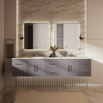 Sonoma 84 in W x 22 in D Dark Grey Double Bath Vanity, White Quartz Top and 36 in LED Mirrors