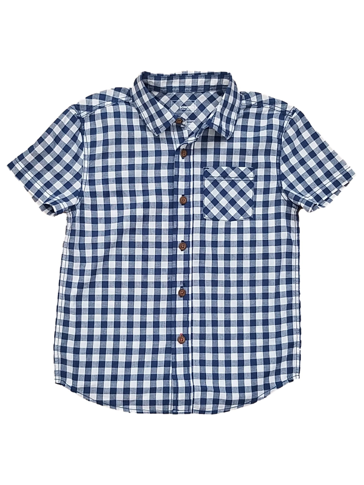 Sonoma Boys Blue White Check Short Sleeve Button Down Shirt Size 6 Walmart