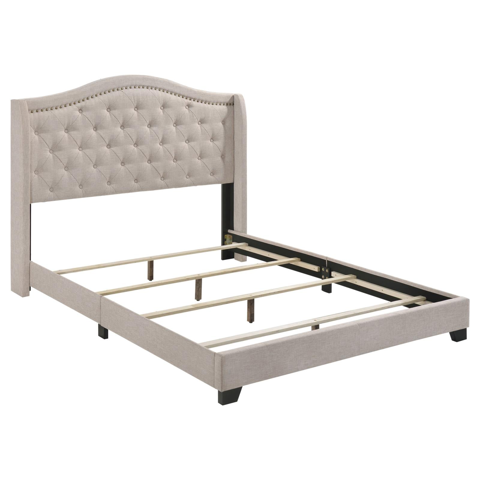 Sonoma Beige King Upholstered Bed with Tufted Headboard and Nailhead Trim