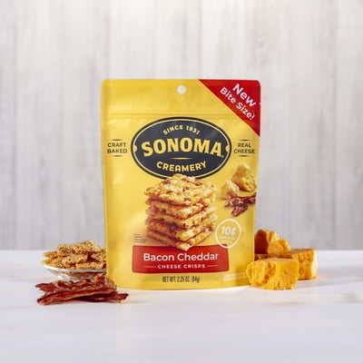 Sonoma Creamery - Cheese Crisps, Bacon Cheddar, 2.25 Oz (12 Count) | High Protein | Low Carb | Gluten Free | Keto-Friendly