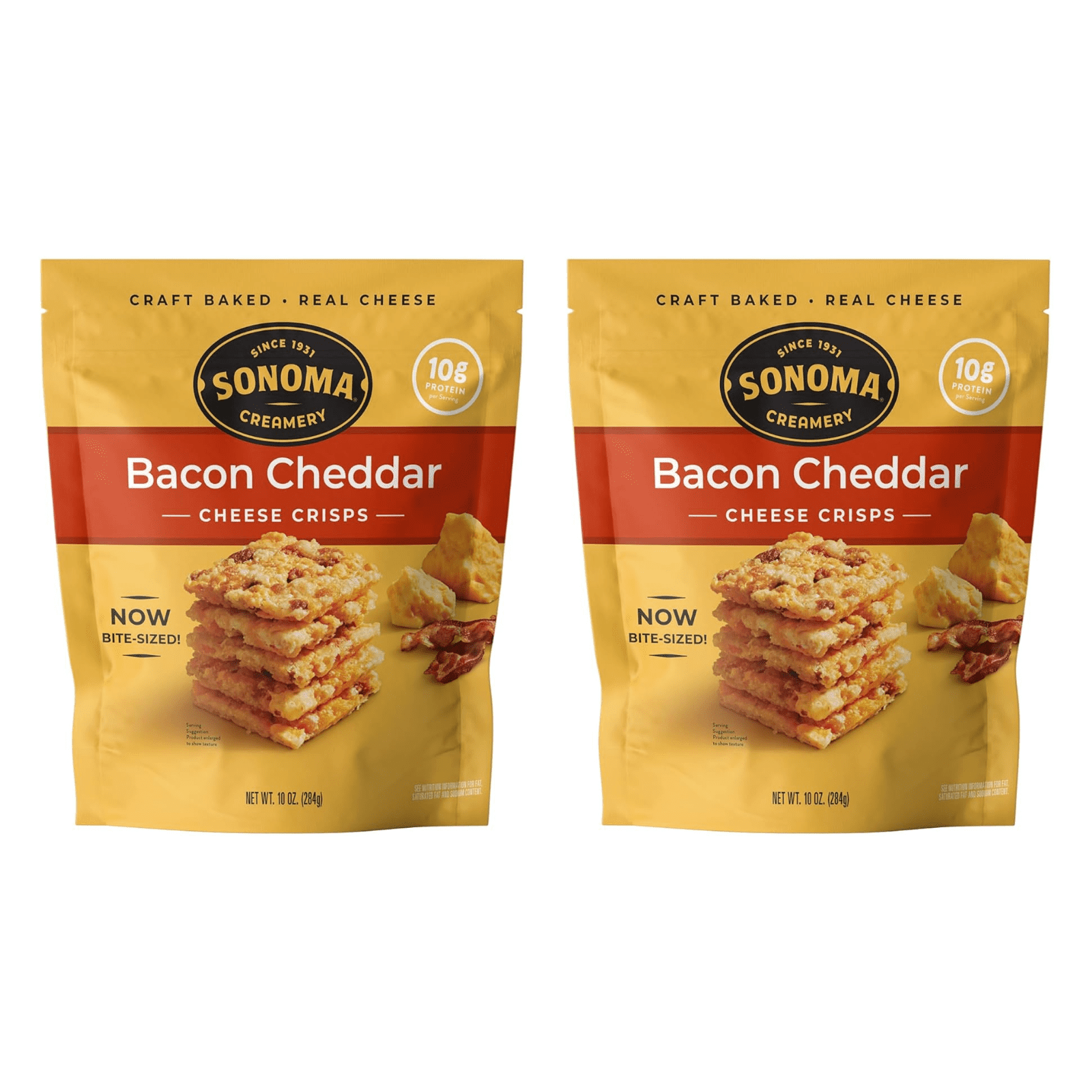 Sonoma Creamery Cheese Crisps, Bacon Cheddar, | Savory Snack Cracker | High Protein | Low Carb | Gluten Free | Wheat Free, 10 oz (Pack of 2)