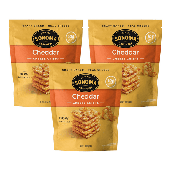 Sonoma Creamery Cheese Crisps, Cheddar, | Savory Snack Cracker | High Protein | Low Carb | Gluten Free | Wheat Free, 10 oz (Pack of 3)
