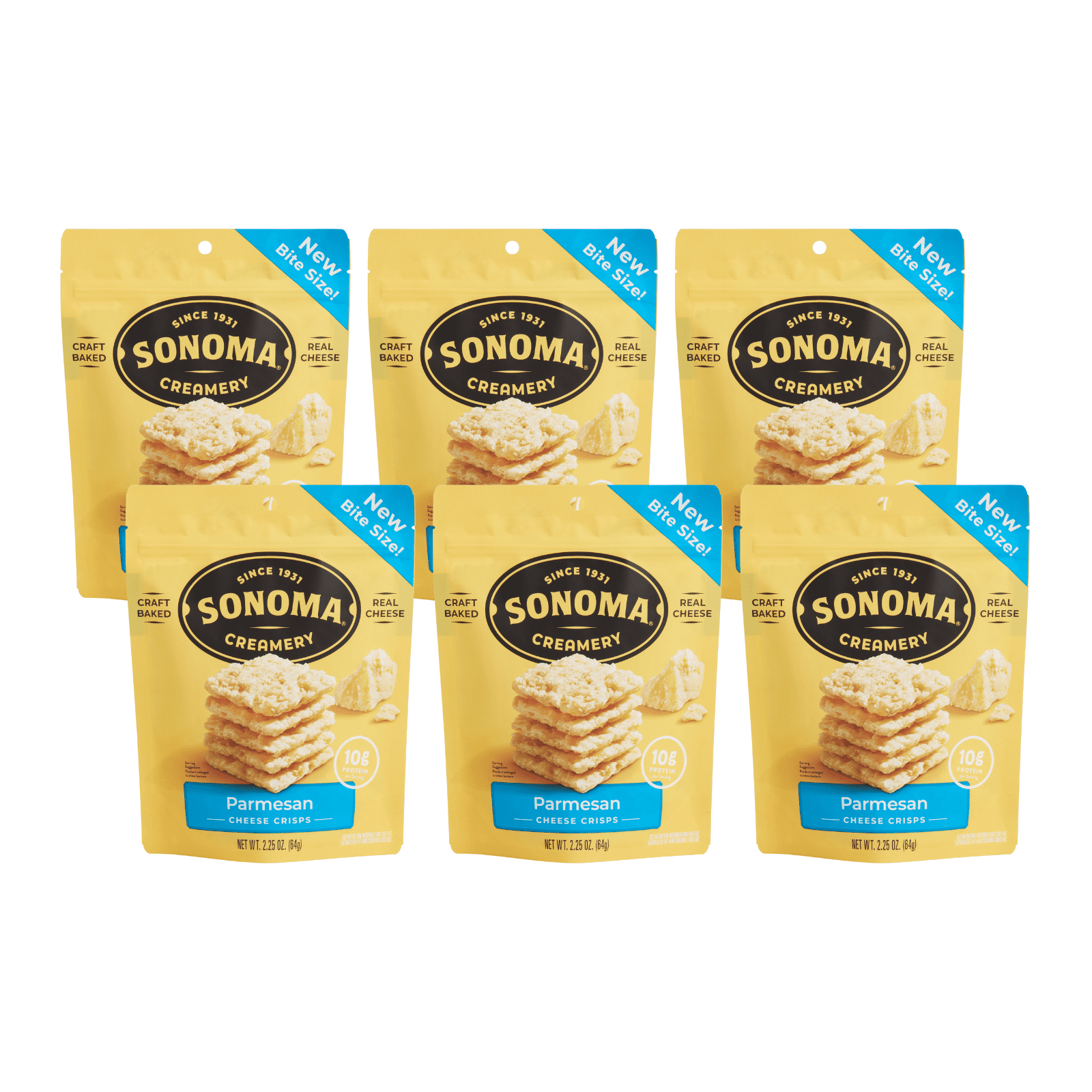 Sonoma Creamery Cheese Crisps, Parmesan, | Savory Snack Cracker | High Protein | Low Carb | Gluten Free | Wheat Free, 2.25 oz (Pack of 6)
