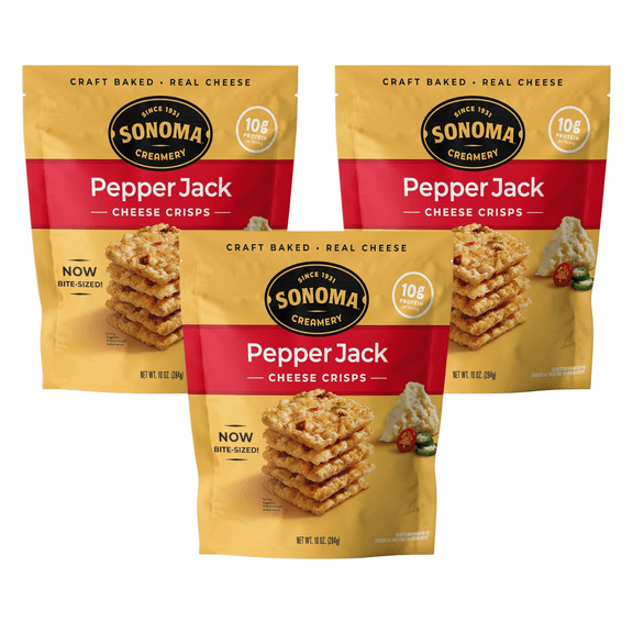 Sonoma Creamery Cheese Crisps, Pepper Jack, | Savory Snack Cracker | High Protein | Low Carb | Gluten Free | Wheat Free, 10 oz (Pack of 3)
