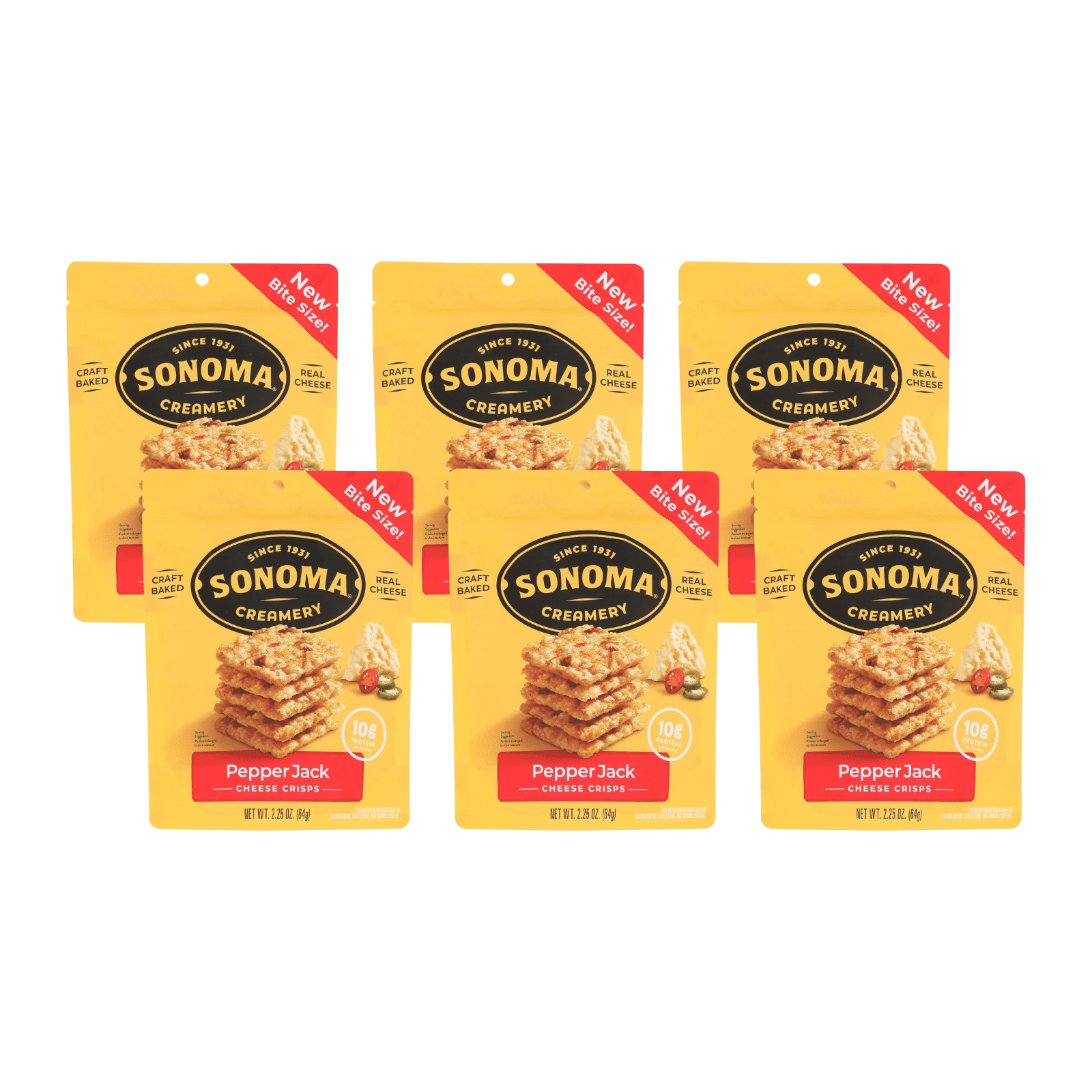 Sonoma Creamery Cheese Crisps, Pepper Jack, | Savory Snack Cracker | High Protein | Low Carb | Gluten Free | Wheat Free, 2.25 oz (Pack of 6)