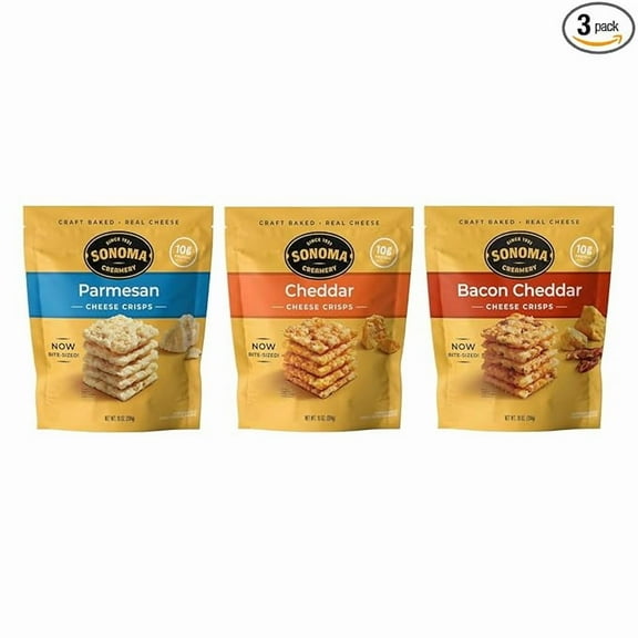 Sonoma Creamery Cheese Crisps - Variety Pack (Cheddar, Bacon Cheddar, & Parmesan)