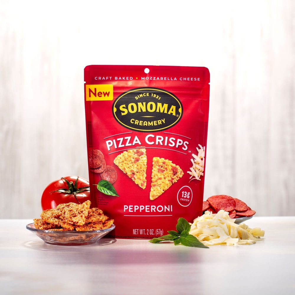 Sonoma Creamery - Pizza Crisps, Pepperoni, 2 Oz (12 Count) | Savory Snack Cracker | High Protein | Low Carb | Gluten Free | Wheat Free |Keto Friendly