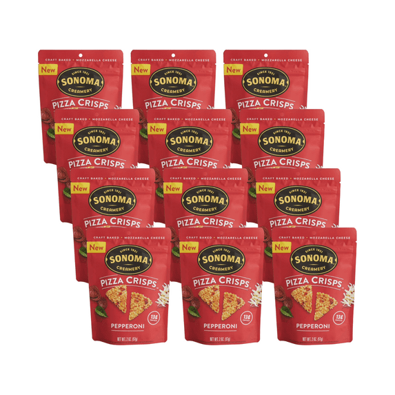 Sonoma Creamery Pizza Crisps, Pepperoni,| Savory Snack Cracker | High Protein | Low Carb | Gluten Free | Wheat Free |Keto Friendly, 2 oz (Pack of 12)