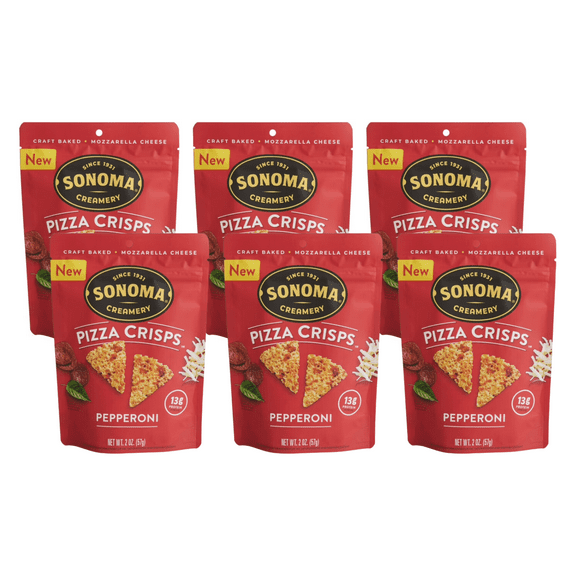 Sonoma Creamery Pizza Crisps, Pepperoni,| Savory Snack Cracker | High Protein | Low Carb | Gluten Free | Wheat Free |Keto Friendly, 2 oz (Pack of 6)