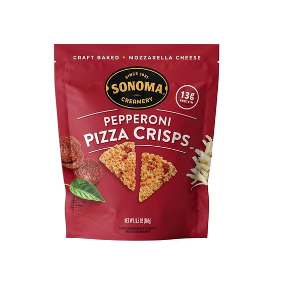 Sonoma Creamery Pizza Crisps, Pepperoni, | Savory Snack Cracker | High Protein | Low Carb | Gluten Free | Wheat Free |Keto Friendly, 9.5 oz (Pack of 1)