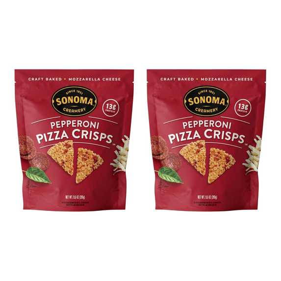 Sonoma Creamery Pizza Crisps, Pepperoni, | Savory Snack Cracker | High Protein | Low Carb | Gluten Free | Wheat Free |Keto Friendly, 9.5 oz (Pack of 2)