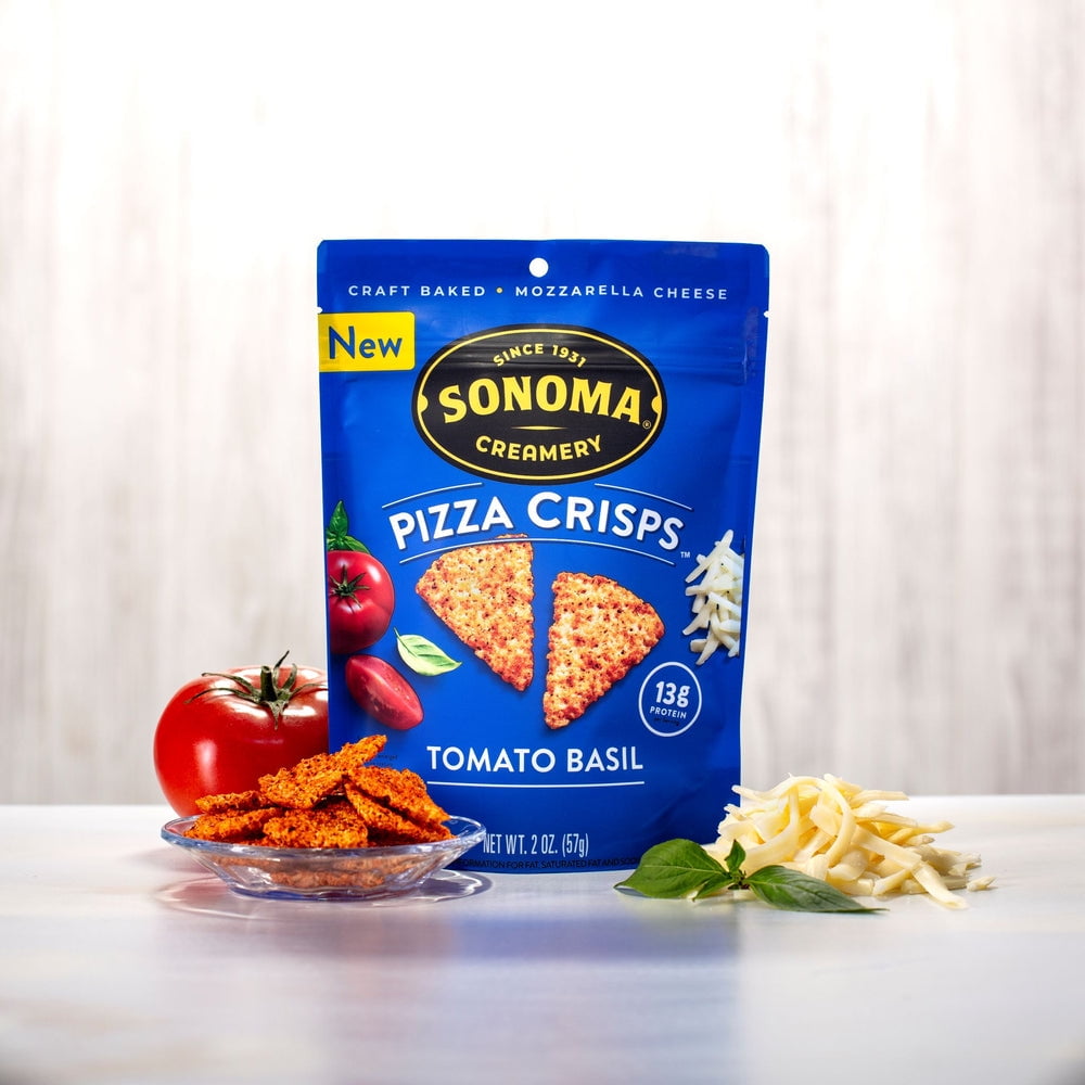 Sonoma Creamery - Pizza Crisps, Tomato Basil, 2 Oz (12 Count) | Savory Snack Cracker | High Protein | Low Carb | Gluten Free | Wheat Free |Keto Friendly