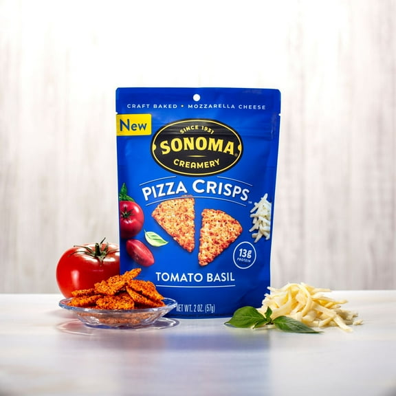 Sonoma Creamery - Pizza Crisps, Tomato Basil, 2 Oz (12 Count) | Savory Snack Cracker | High Protein | Low Carb | Gluten Free | Wheat Free |Keto Friendly