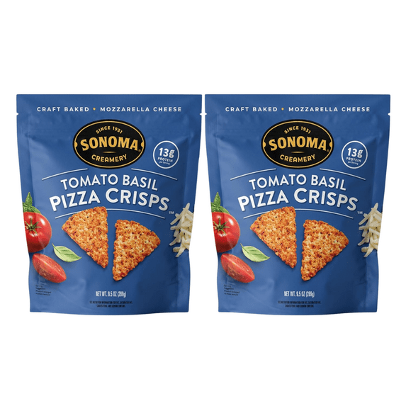 Sonoma Creamery Pizza Crisps, Tomato Basil, | Savory Snack Cracker | High Protein | Low Carb | Gluten Free | Wheat Free |Keto Friendly, 9.5 oz (Pack of 2)