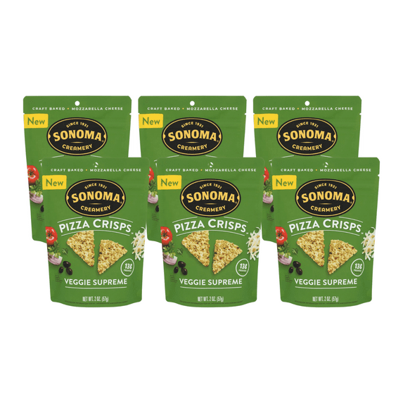 Sonoma Creamery Pizza Crisps, Veggie Supreme, | Savory Snack Cracker | High Protein | Low Carb | Gluten Free | Wheat Free |Keto Friendly, 2 oz (Pack of 6)