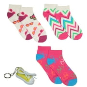 Sonoma Life & Style Big Girls 3 Pair Low Cut Ankle Socks and Keychain Set Size Medium 11-5
